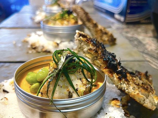 Fish course with edamame and crispy skewer — Private Chef Los Cabos